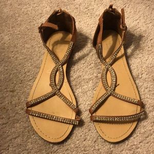 Size 6.5 light brown rhinestone sandals